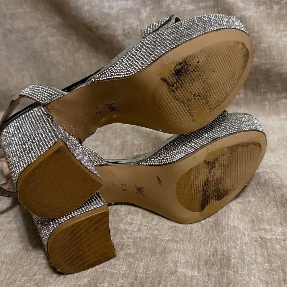 BCBGeneration Shimmering Silver Block Heels